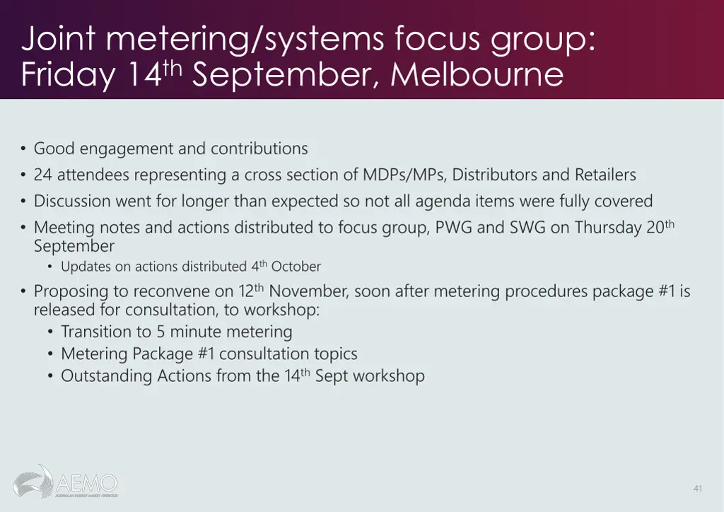 joint metering systems focus group friday