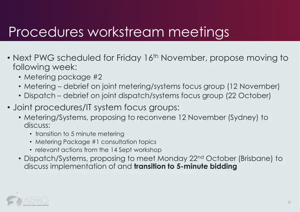 procedures workstream meetings