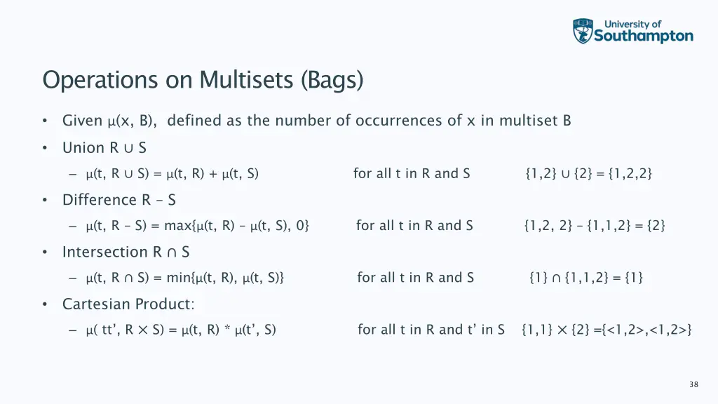 operations on multisets bags