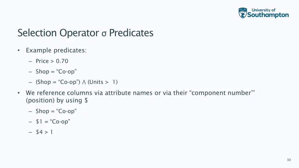 selection operator predicates