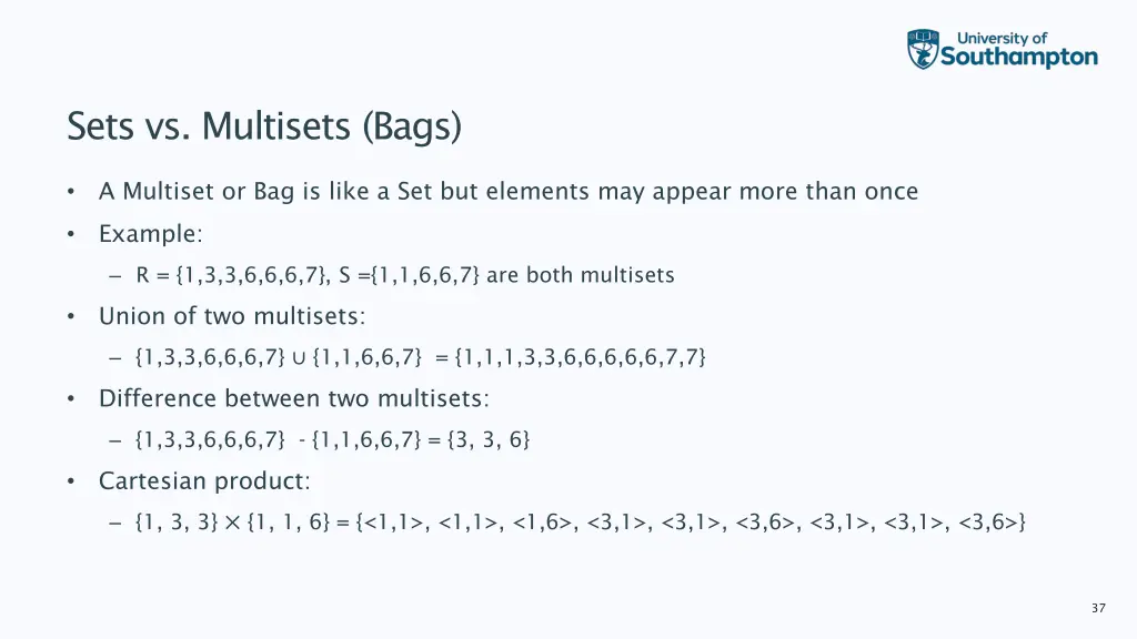 sets vs multisets bags