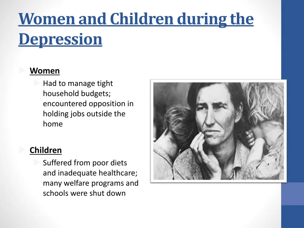 women and children during the depression