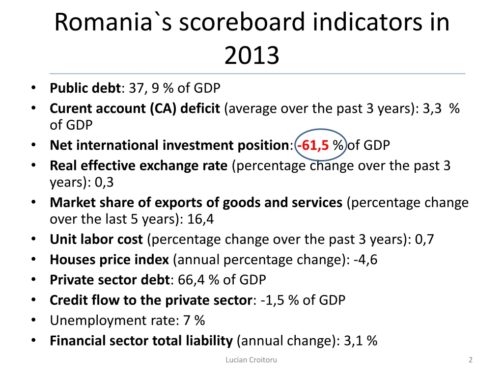 romania s scoreboard indicators in 2013