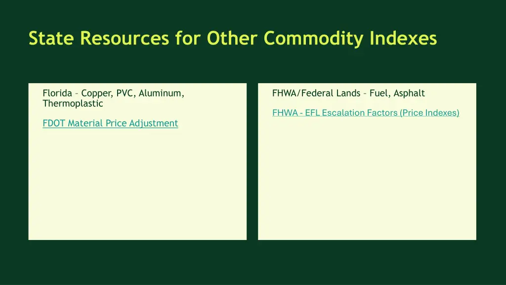 state resources for other commodity indexes