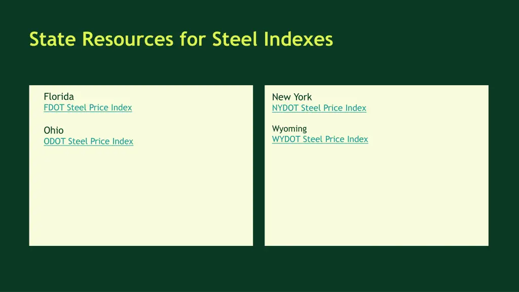 state resources for steel indexes