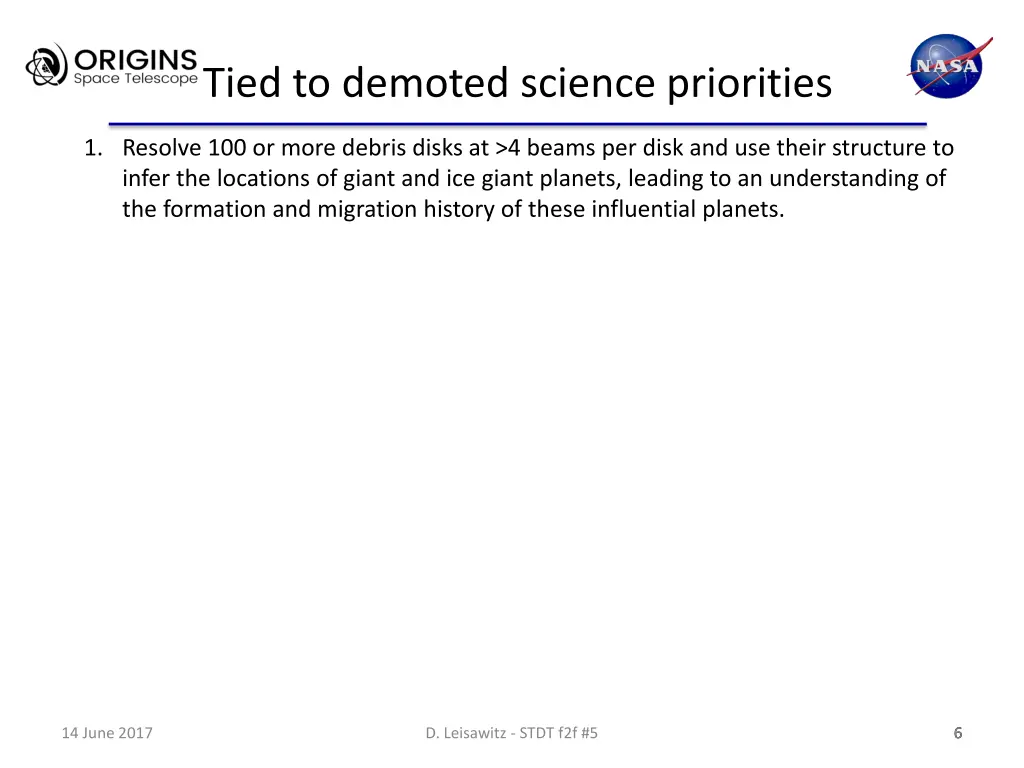 tied to demoted science priorities