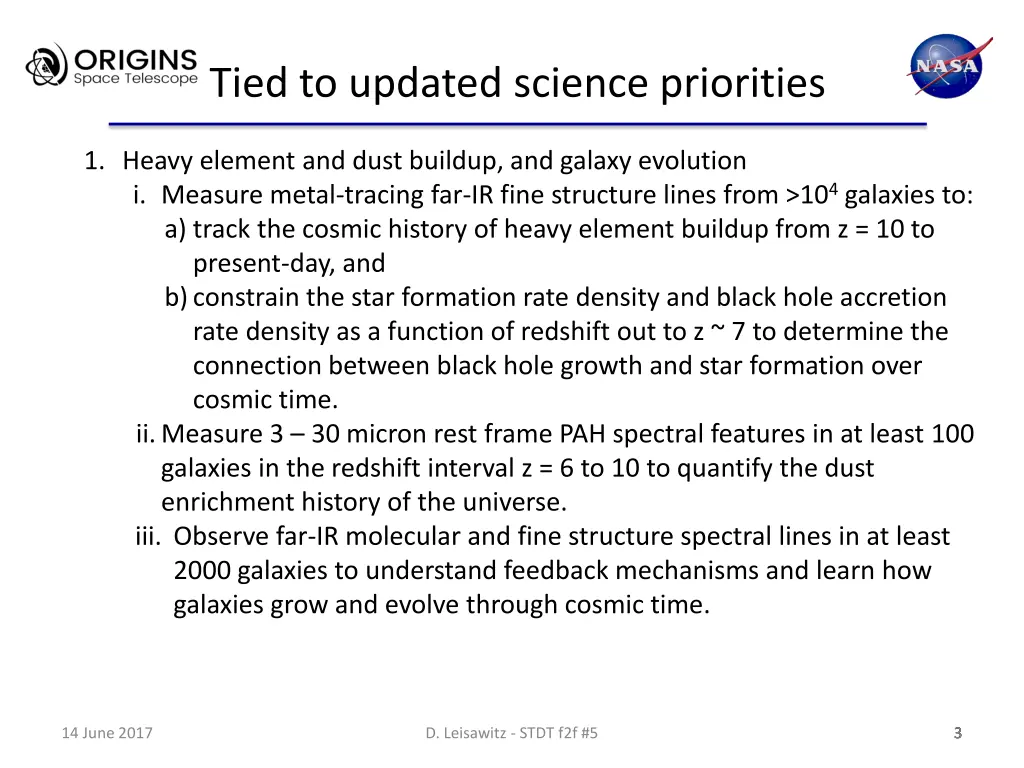 tied to updated science priorities