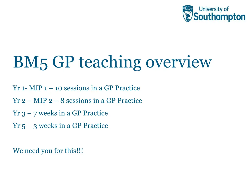 bm5 gp teaching overview