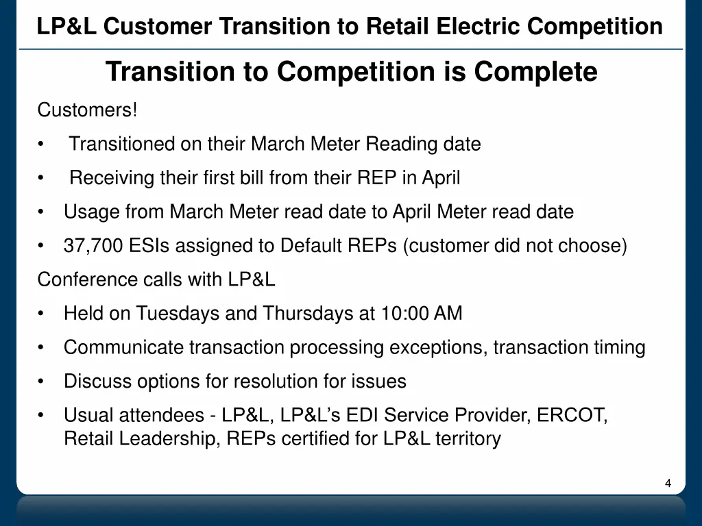 lp l customer transition to retail electric