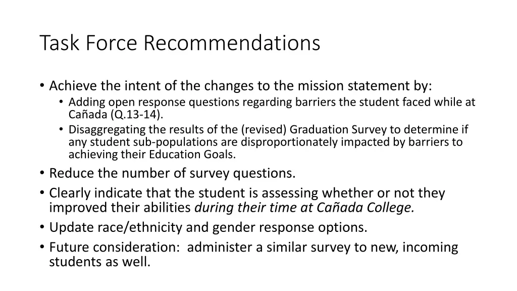 task force recommendations