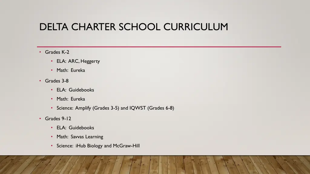 delta charter school curriculum