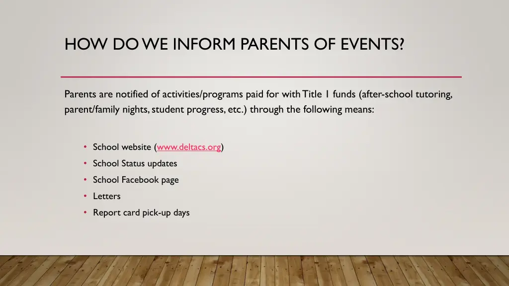 how do we inform parents of events