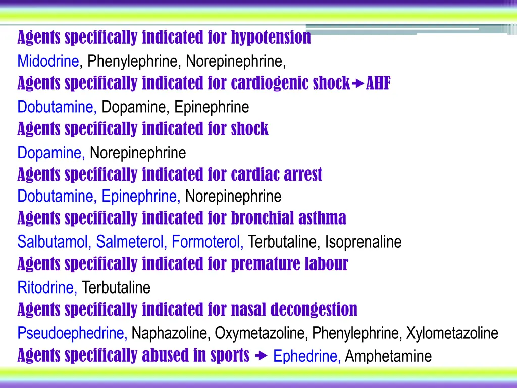 agents specifically indicated for hypotension