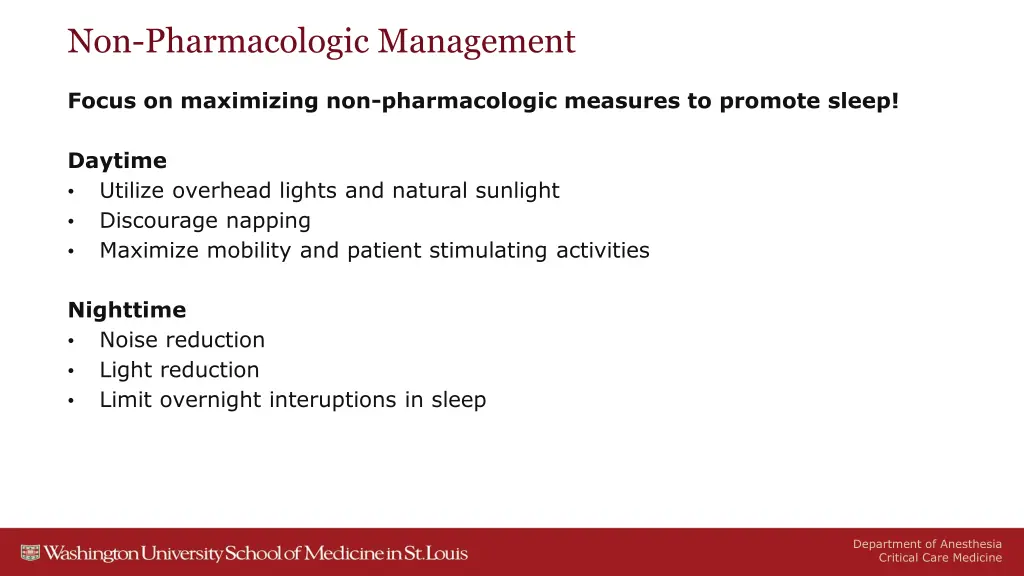 non pharmacologic management