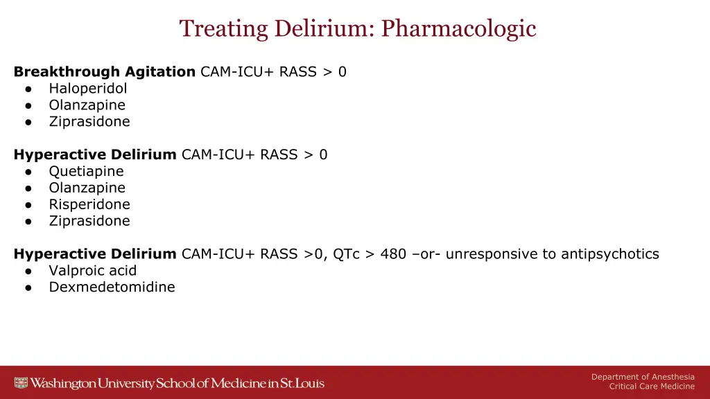 treating delirium pharmacologic 1