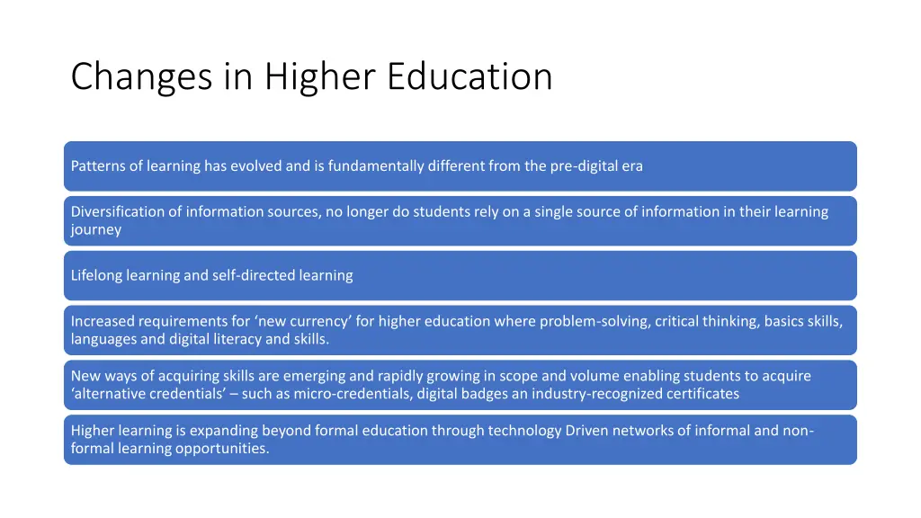 changes in higher education