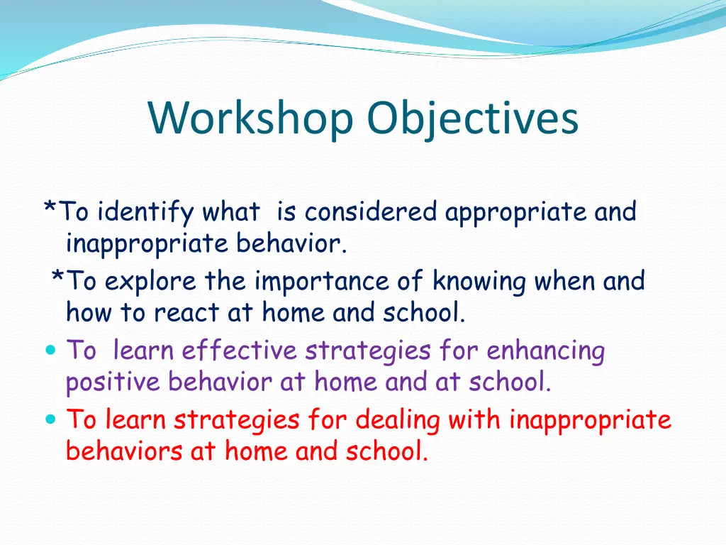 workshop objectives