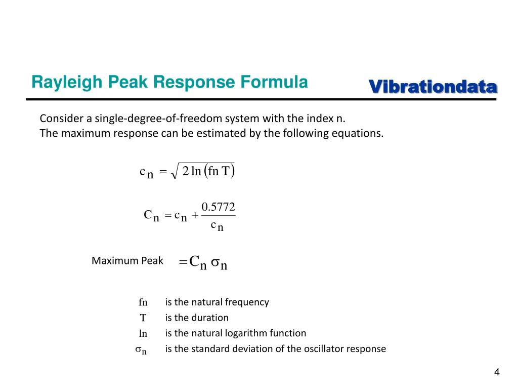 rayleigh peak response formula