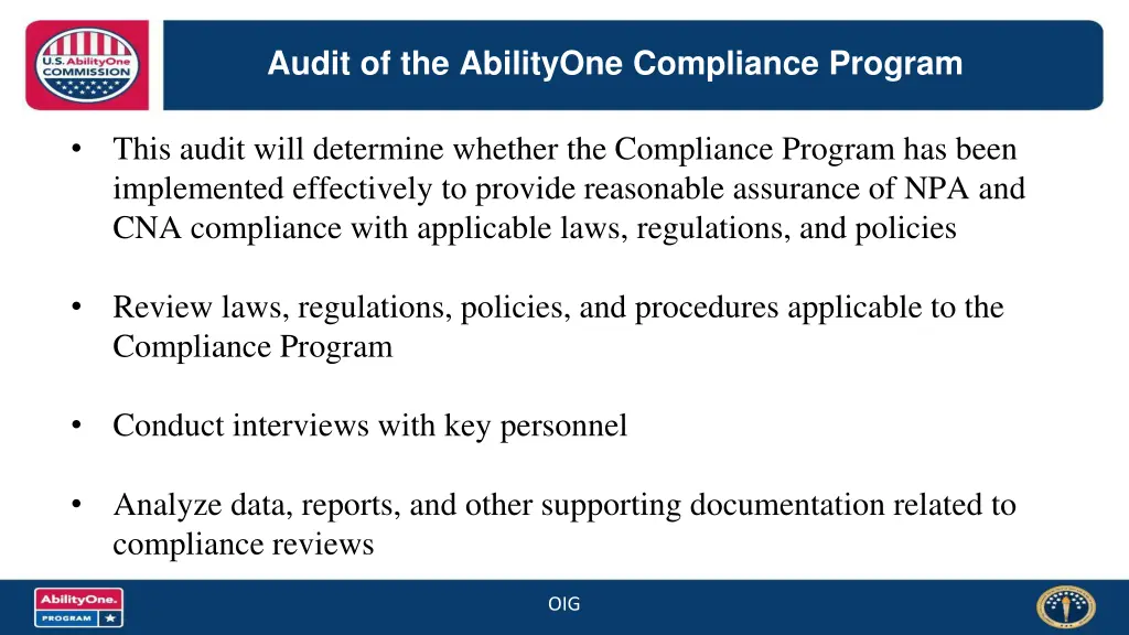 audit of the abilityone compliance program