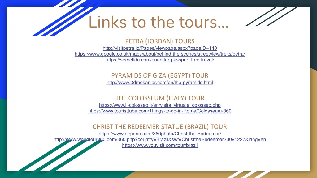 links to the tours 1