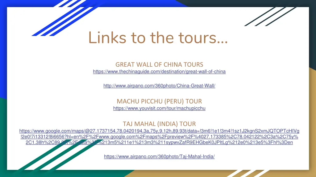 links to the tours