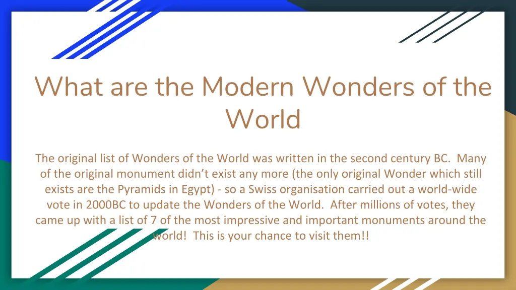 what are the modern wonders of the world