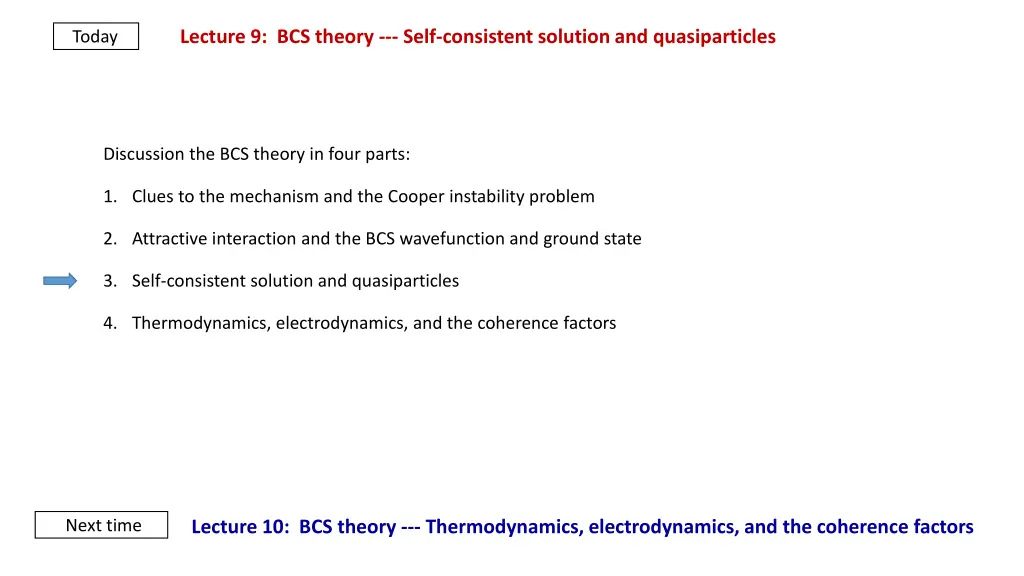 lecture 9 bcs theory self consistent solution