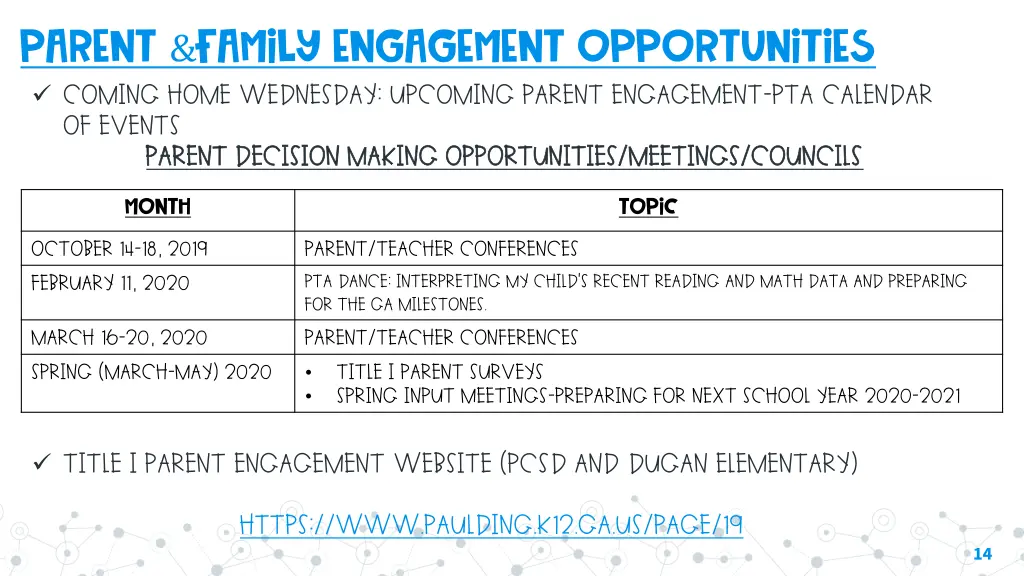 parent family engagement opportunities coming