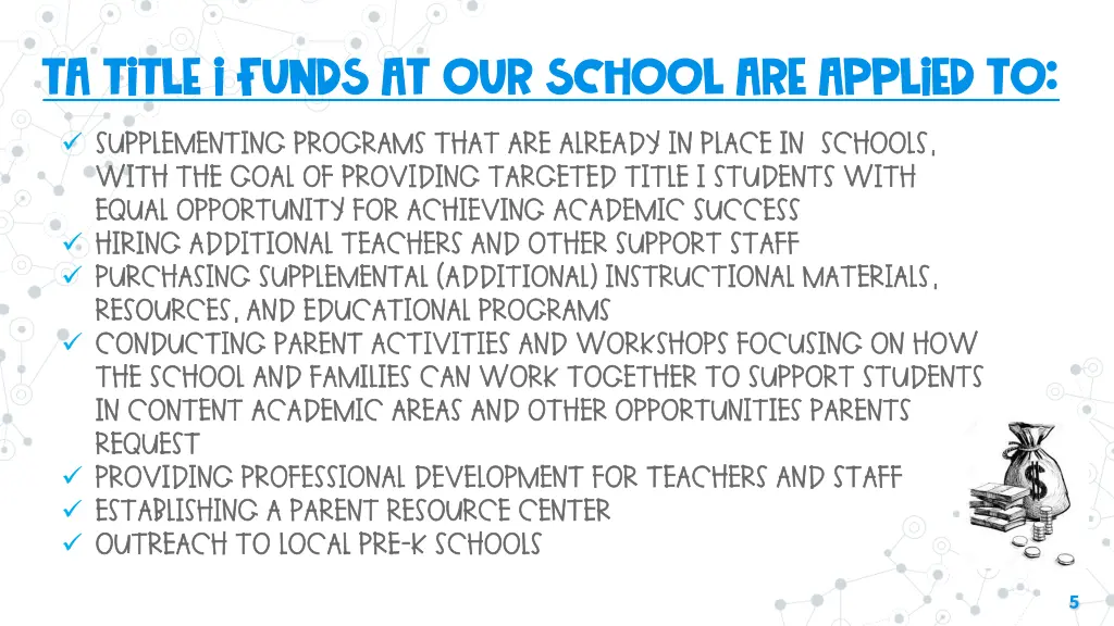 ta title i funds at our school are applied