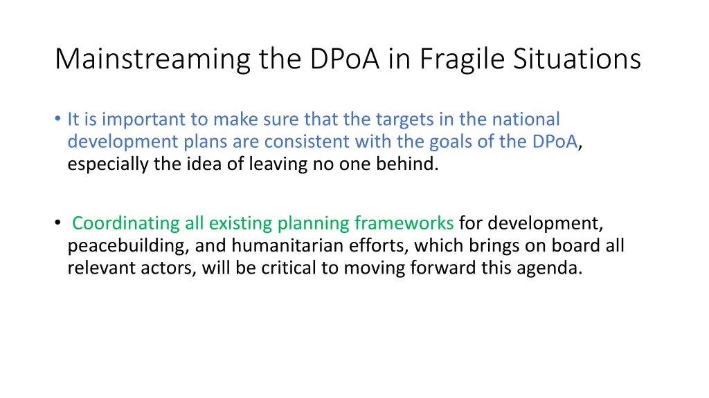 mainstreaming the dpoa in fragile situations