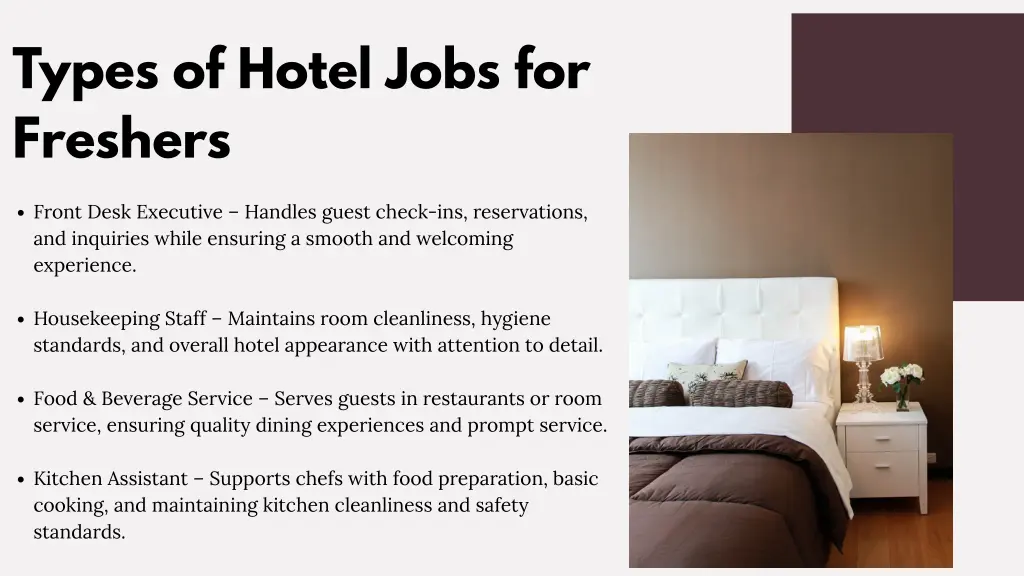 types of hotel jobs for freshers