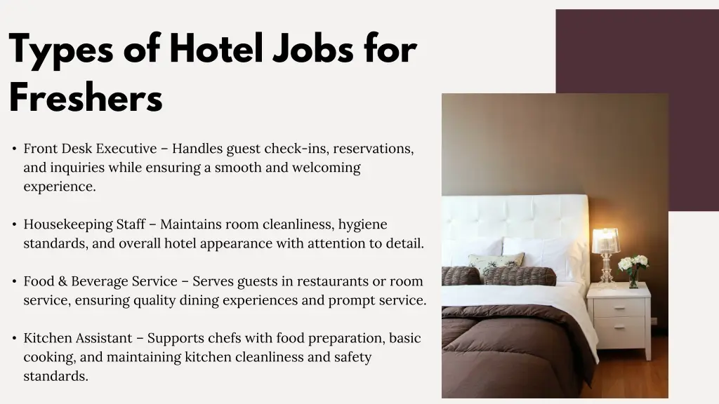 types of hotel jobs for freshers