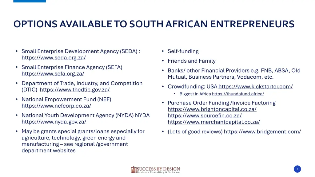 options available to south african entrepreneurs