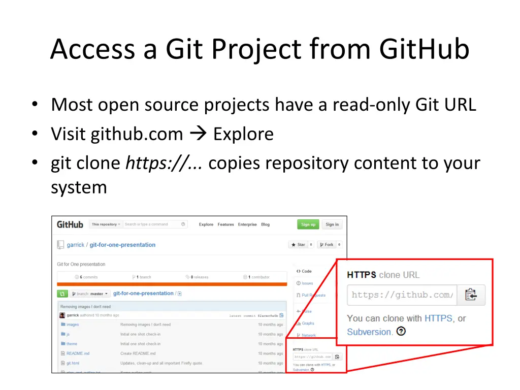 access a git project from github