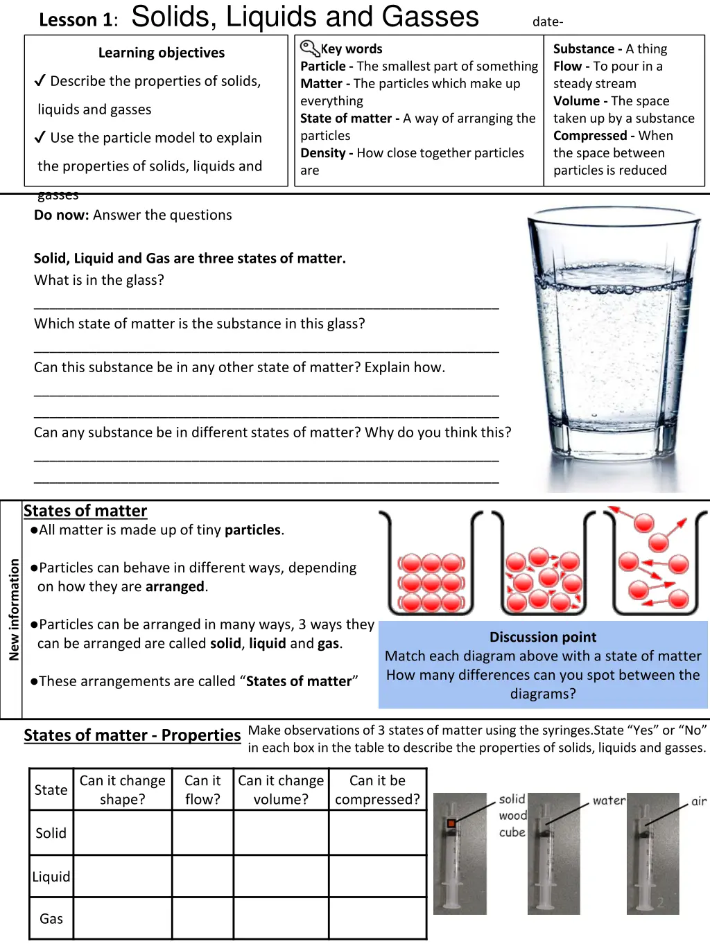 lesson 1 solids liquids and gasses