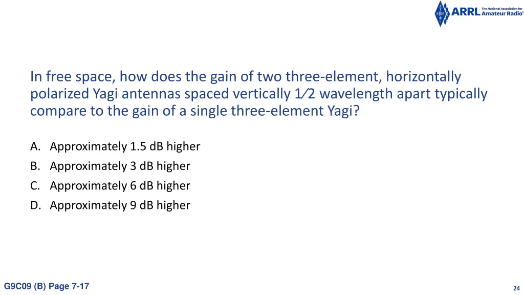 in free space how does the gain of two three