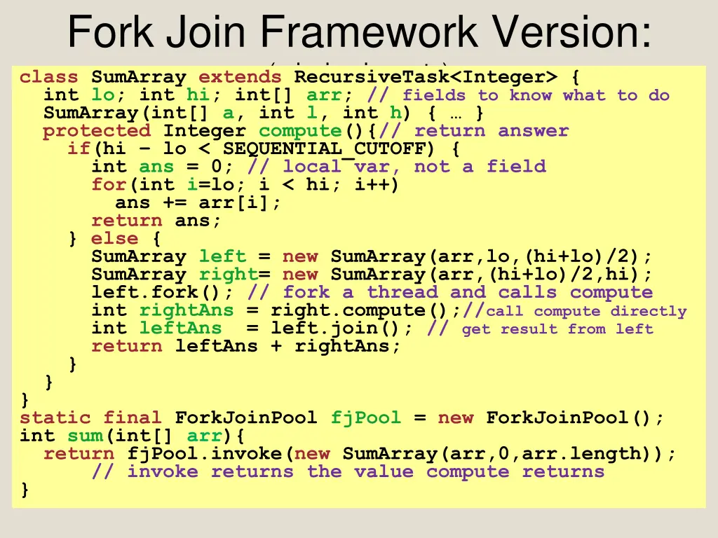 fork join framework version missing imports class