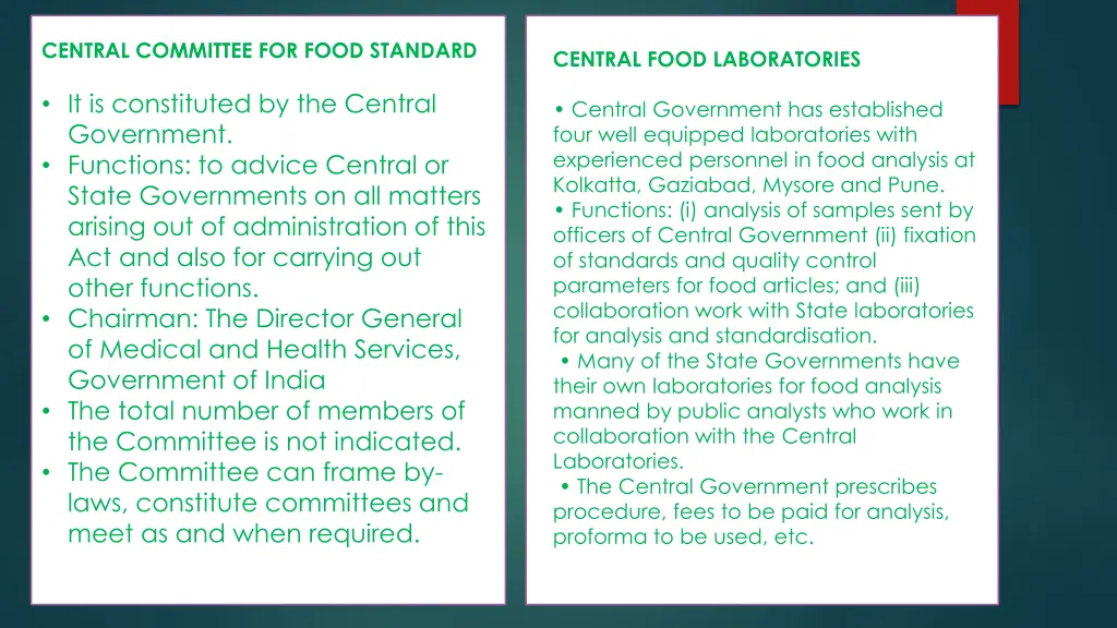 central committee for food standard