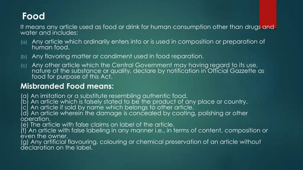 food it means any article used as food or drink