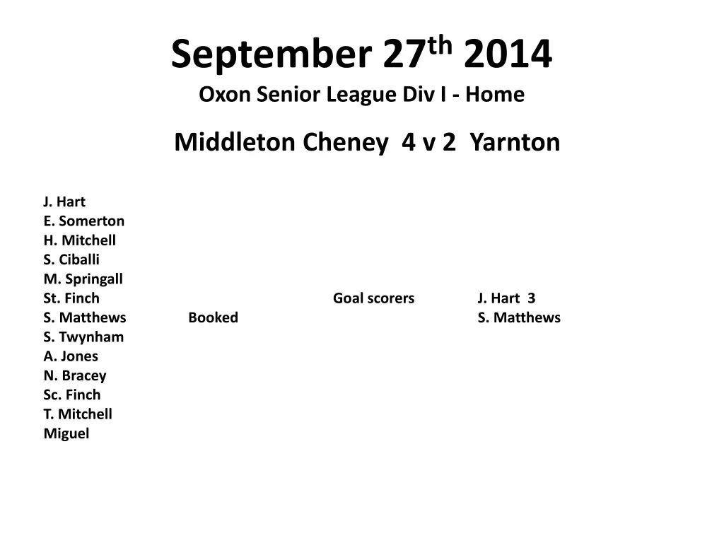 september 27 th 2014 oxon senior league div i home