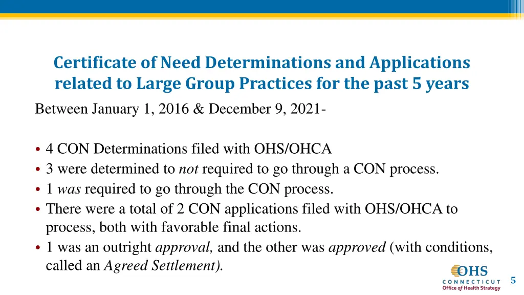 certificate of need determinations