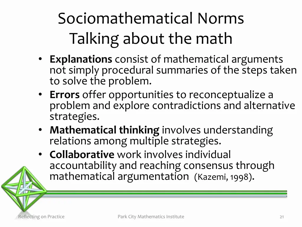 sociomathematical norms talking about the math