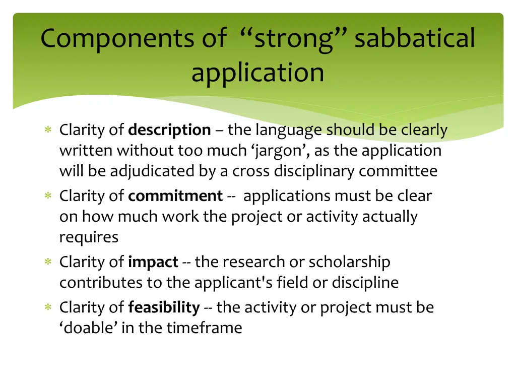 components of strong sabbatical application