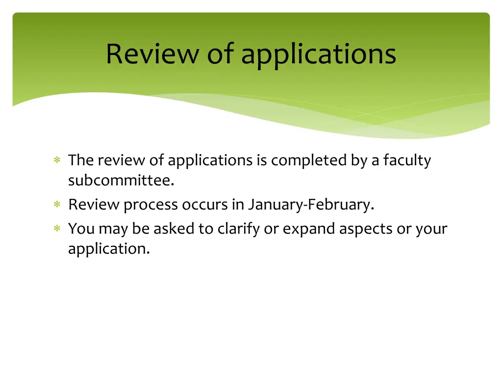 review of applications