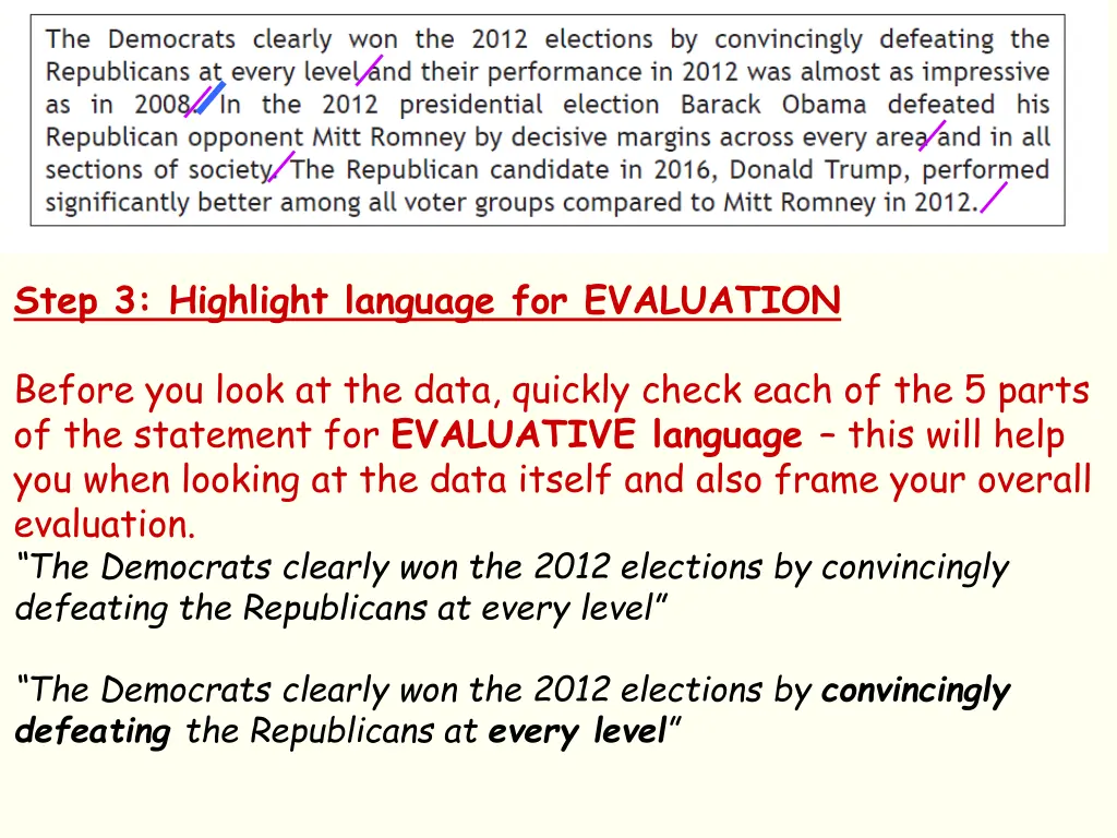 step 3 highlight language for evaluation