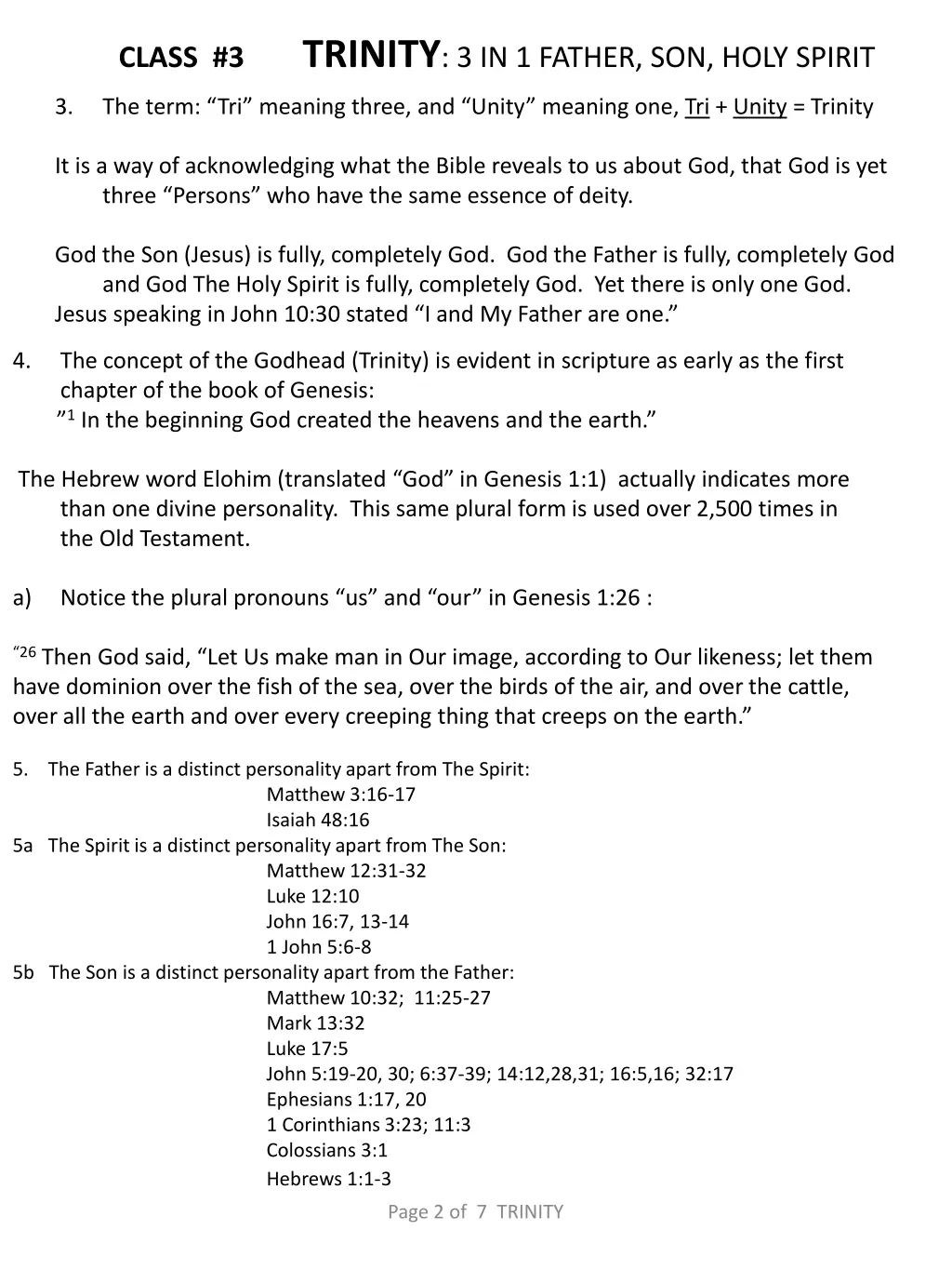 class 3 trinity 3 in 1 father son holy spirit 1