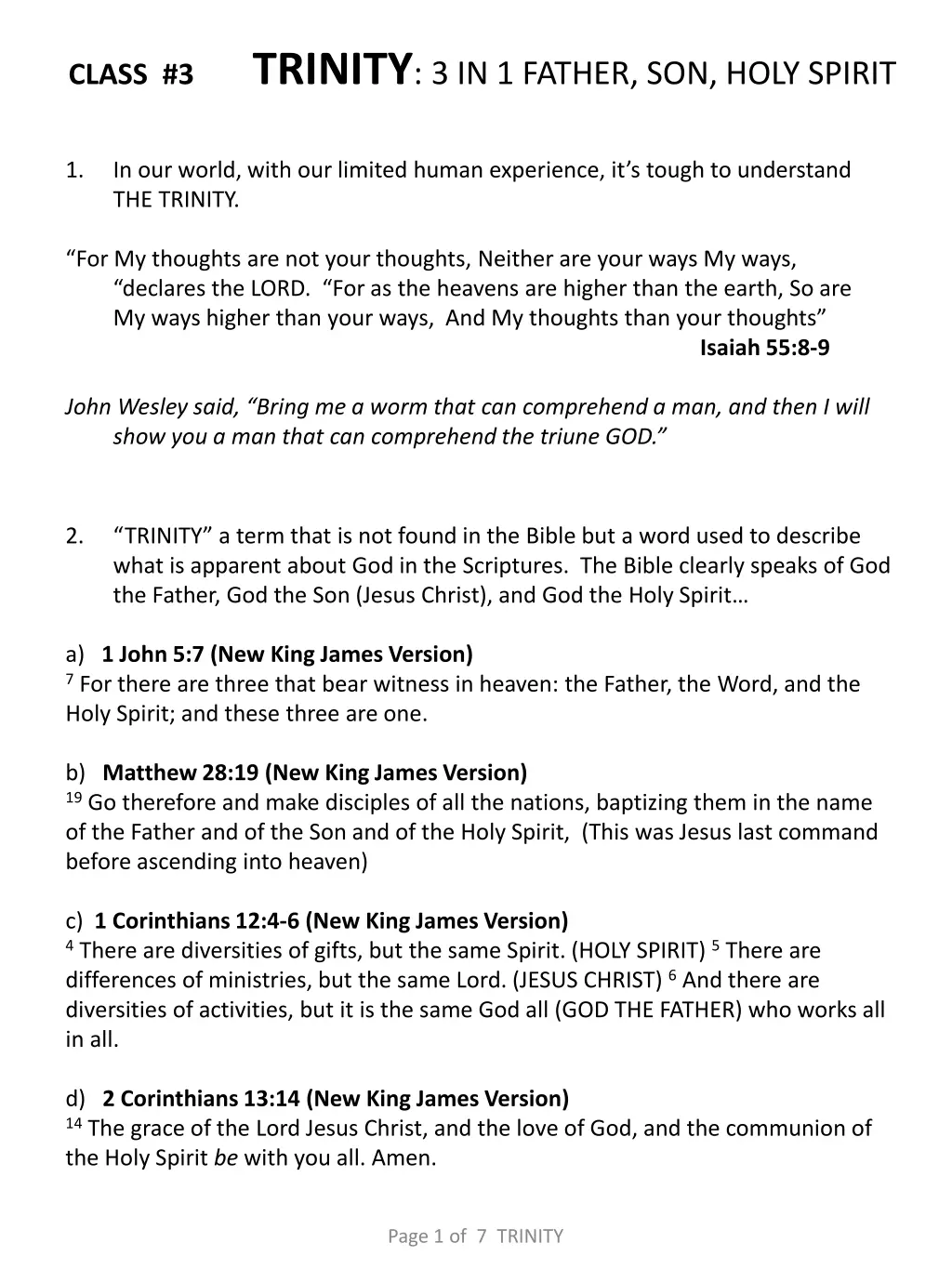 class 3 trinity 3 in 1 father son holy spirit