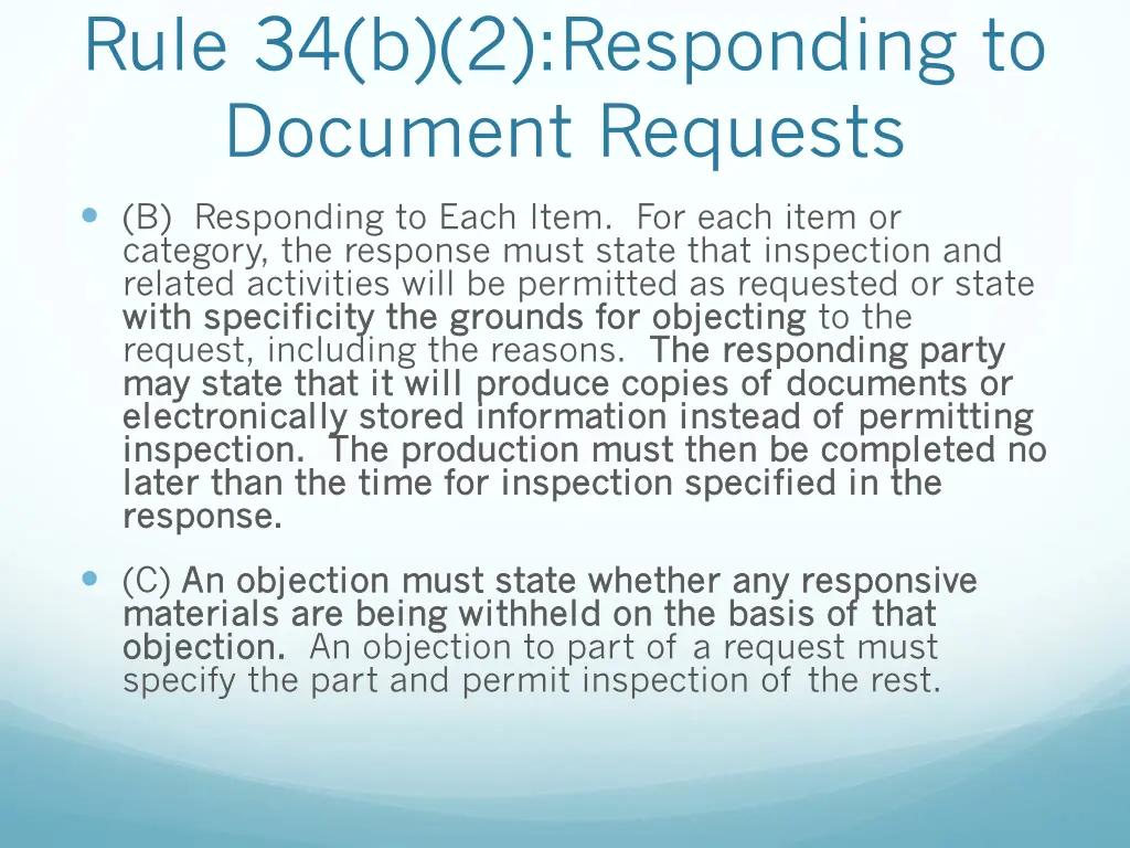 rule 34 b 2 responding to document requests