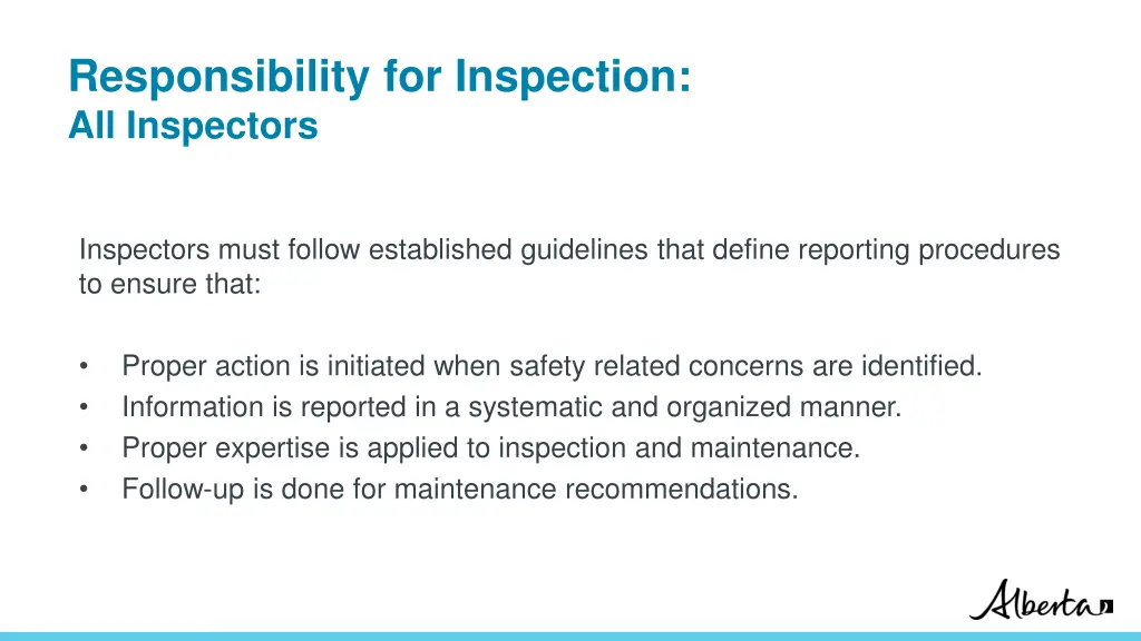 responsibility for inspection all inspectors