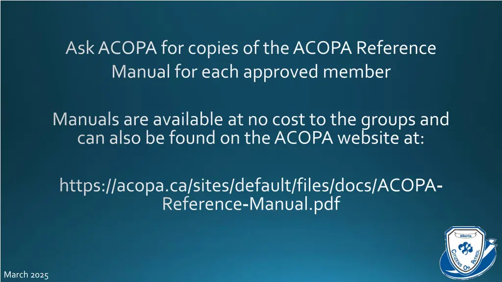 ask acopa for copies of the acopa reference
